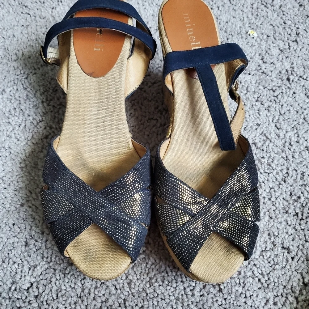 Minelli Navy Espadrille Wedge Sandals Made In Spain